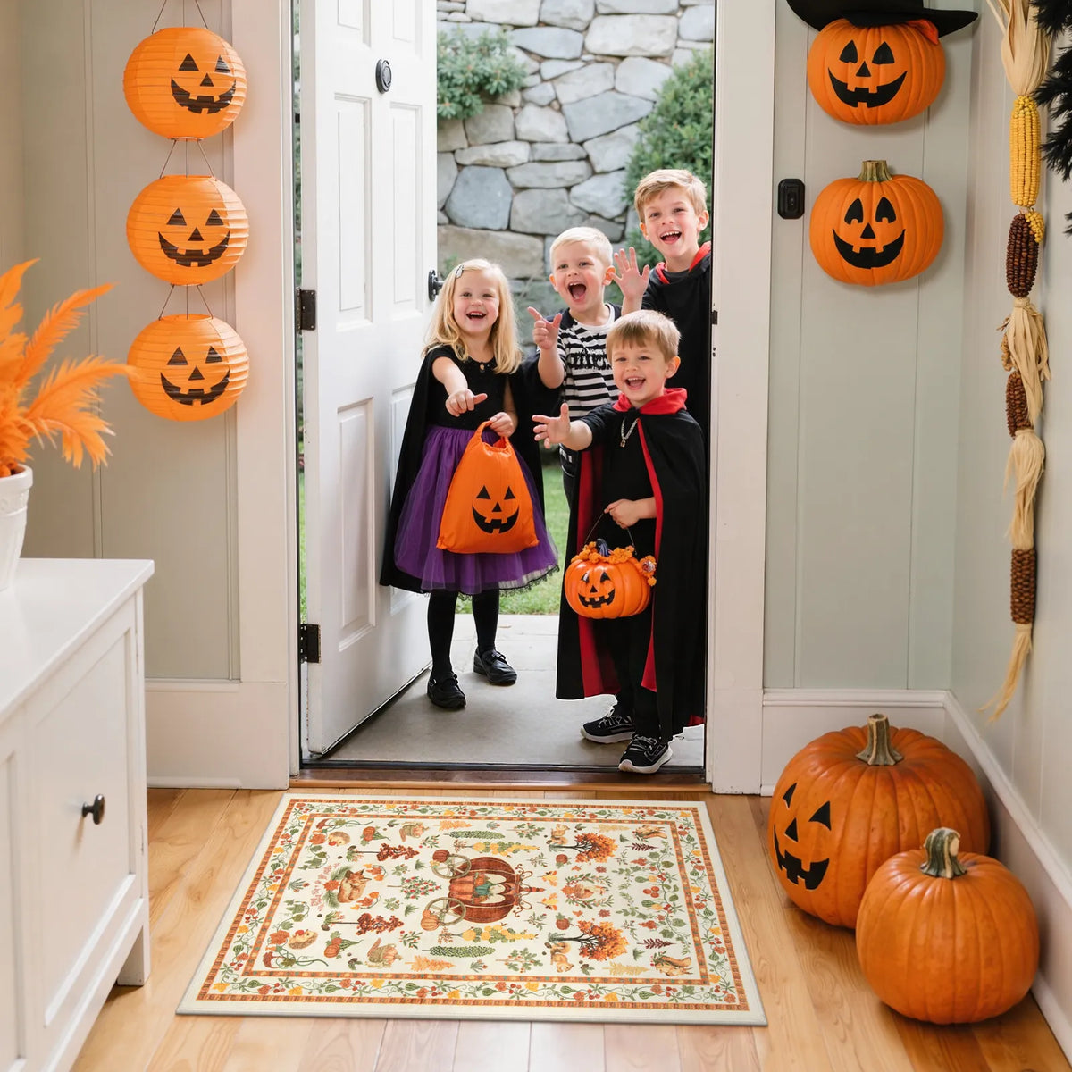 Violette Washable Halloween Pumpkin Yellow Rug