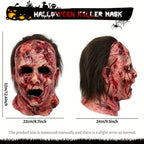Bloody Decayed Face Full-Head Halloween Mask with Dark Hair, Open Eyes and Mouth for Adult Horror Costumes