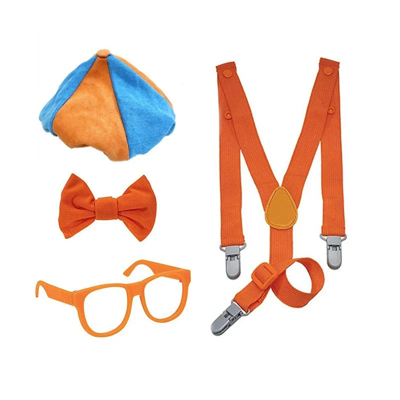 Nerd Costume Accessory Set - Suspenders Bow Tie Glasses & Cap - Halloween Costume